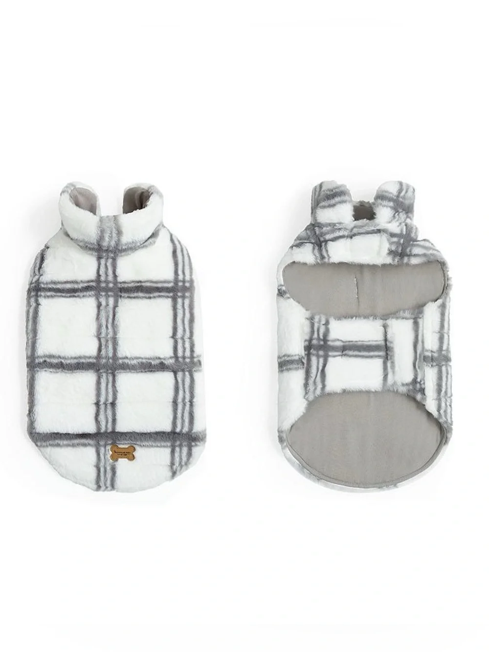 Koolaburra UGG Medium Danny Faux Fur Reversible Pet Vest Cozy White Gray Plaid